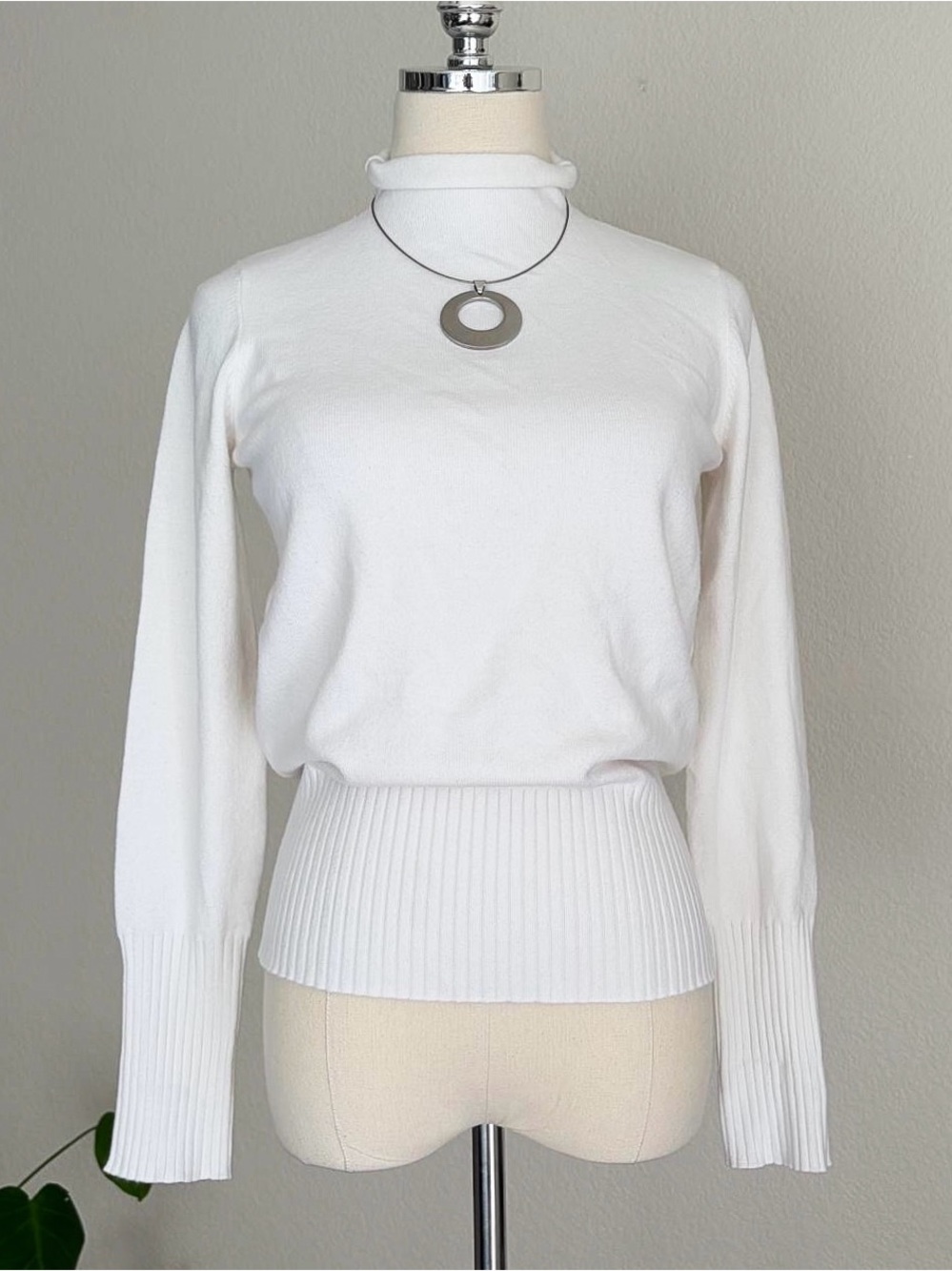French Connection White Long-Sleeve Rib-Waist Sweater